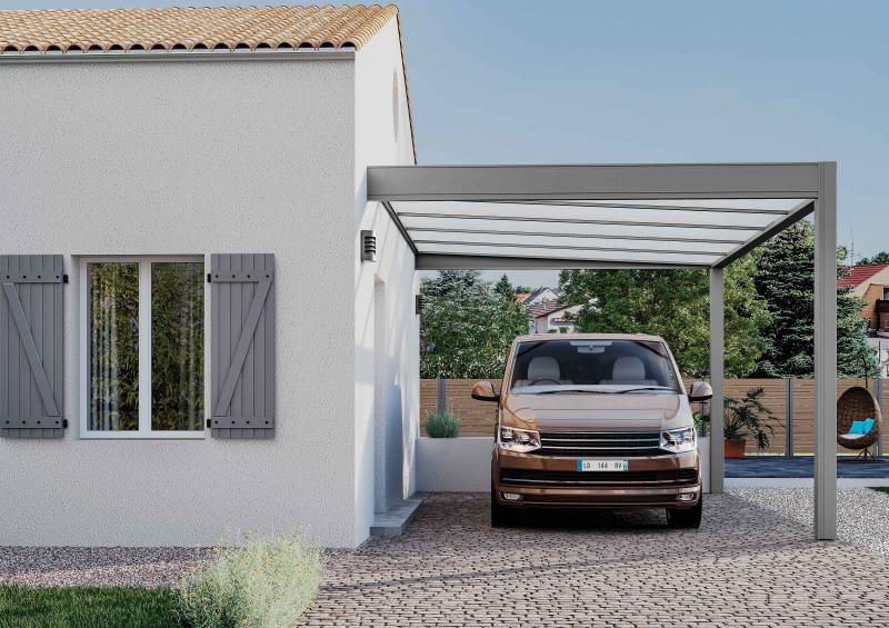 Carport 2 poteaux en aluminium sur mesure Renoval fabricants français pour protéger sa voiture de la grêle à Talence proche de Bordeaux 