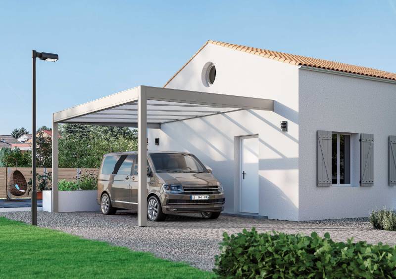 Abris voiture adossé à la maison sur 2 poteaux pour protéger sa voiture en aluminium sur mesure de qualité à Mérignac proche de Talence 